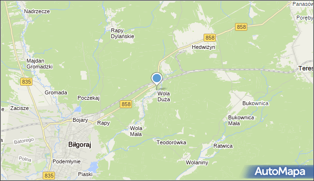 mapa Wola Duża, Wola Duża gmina Biłgoraj na mapie Targeo
